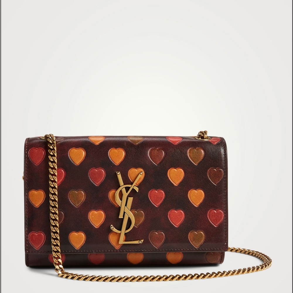 Small Kate YSL Monogram Heart-Embossed Leather Chain Bag